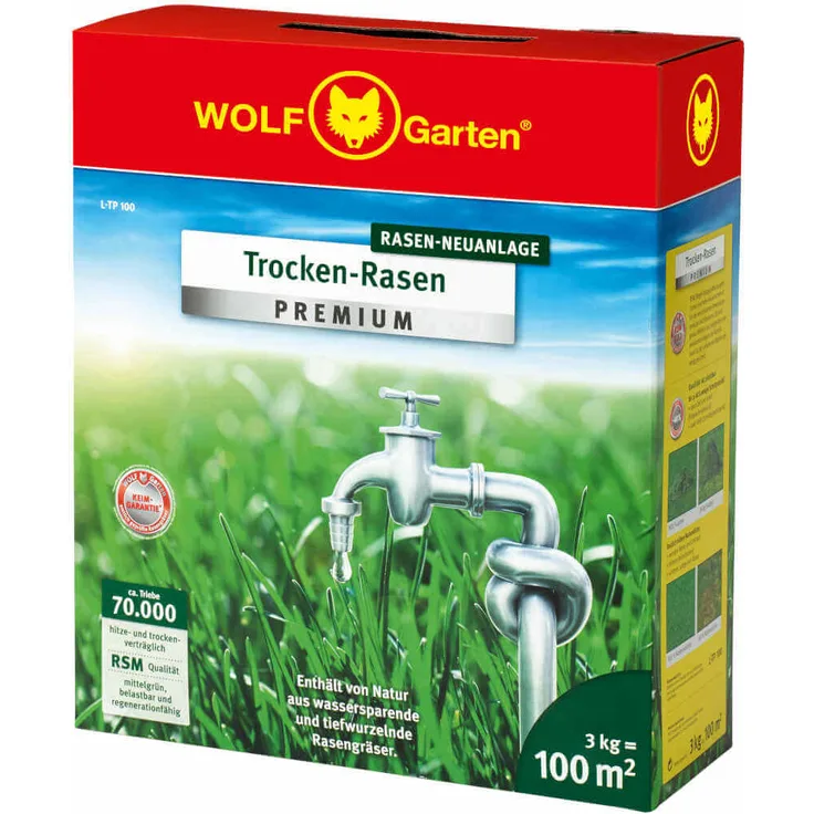 WOLF-Garten Saatgut Trockenrasen Premium - Hitze und Trockenveträglich 1,5 kg für 50 m²