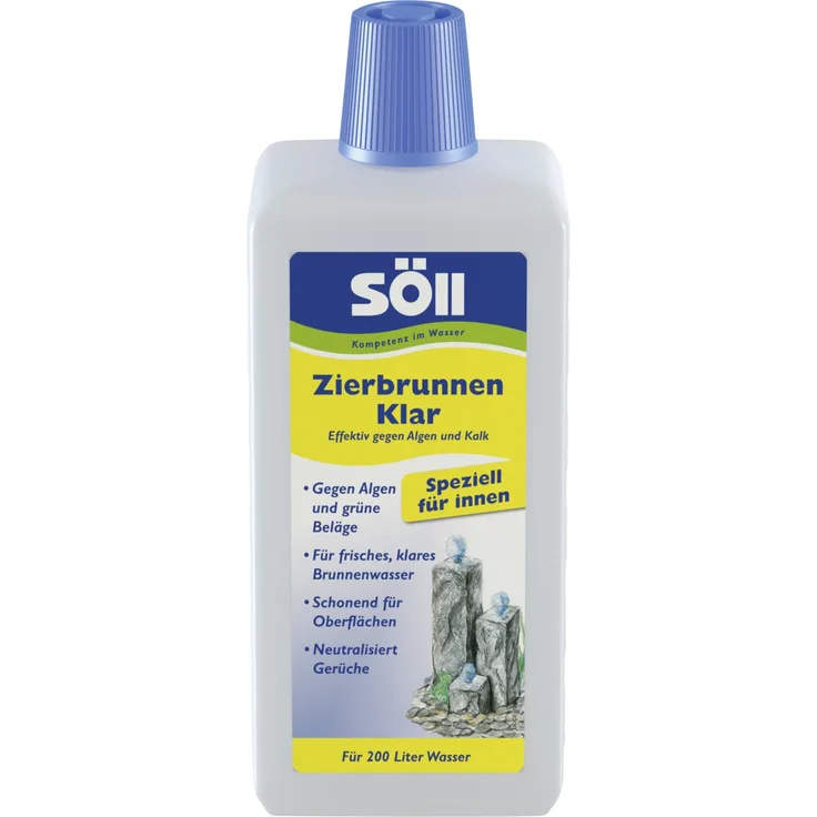 Söll 31150 ZierbrunnenKlar 500 ml Wasserpflege Brunnenreinigung für Zierbrunnen Dekobrunnen - effektiver Zierbrunnenreiniger speziell für innen gegen Algen und Kalk für sauberes Brunnenwasser