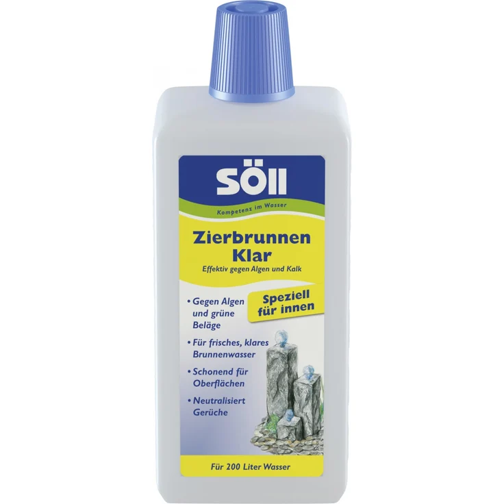 Söll 31150 ZierbrunnenKlar 500 ml Wasserpflege Brunnenreinigung für Zierbrunnen Dekobrunnen - effektiver Zierbrunnenreiniger speziell für innen gegen Algen und Kalk für sauberes Brunnenwasser – Bild 1