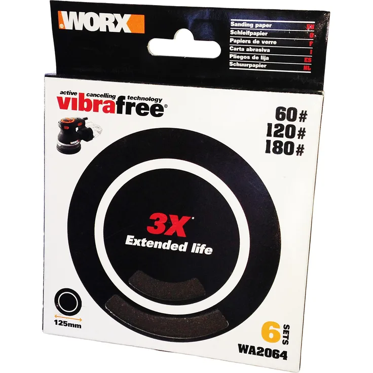 Worx WA2064 Schleifblatt-Set für Exzenterschleifer Vibrafree Ø125 mm, Korn 60, 120 und 180