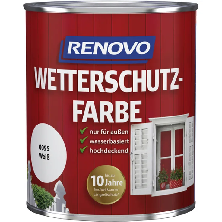Renovo - Wetterschutzfarbe für außen, 0,75 l, weiß, seidenglänzend - weiß