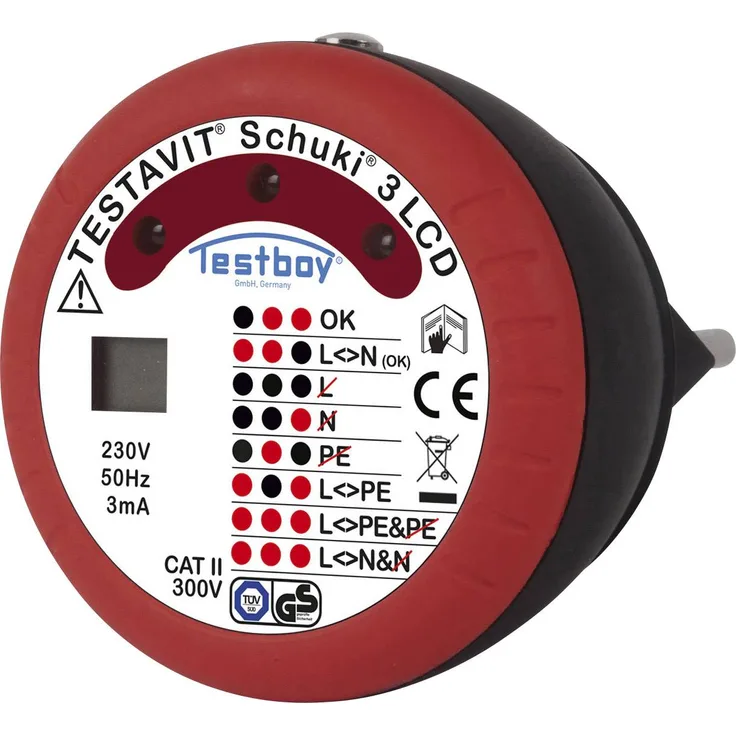 Testboy Testavit Schuki 3 LCD Steckdosentester CAT II 300V LED, LCD