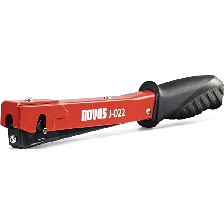 Novus J-022 Hammertacker, Leichter Schlagtacker, Rutschfester Griff, Schnellladesystem für Feindrahtklammern 4-6 mm, Rot