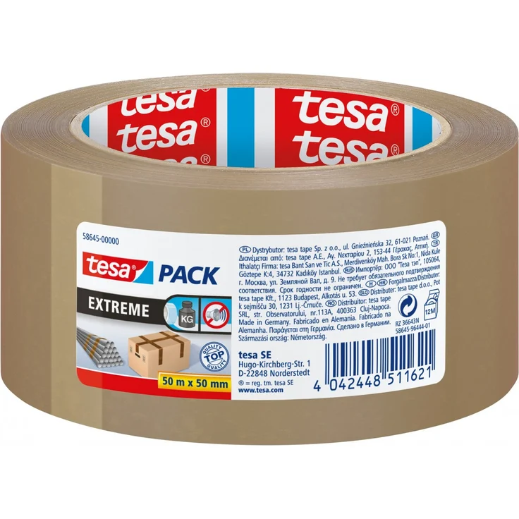 tesa 58645 tesapack Extreme, Premium-Paketband, besonders klebstark und reißfest, ideal zum Verpacken und Bündeln schwerer Pakete und Objekte, Braun, 50 m – Bild 1