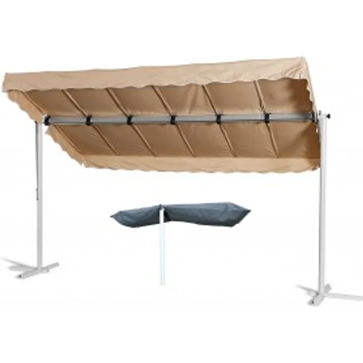 Grasekamp Standmarkise Dubai Beige 375 x 225 cm mit Schutzhülle Terrassenüberdachung Raffmarkise Mobile Markise Ziehharmonika