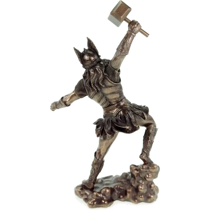 Nordischer Donnergott Thor in Rüstung Gott Figur bronziert