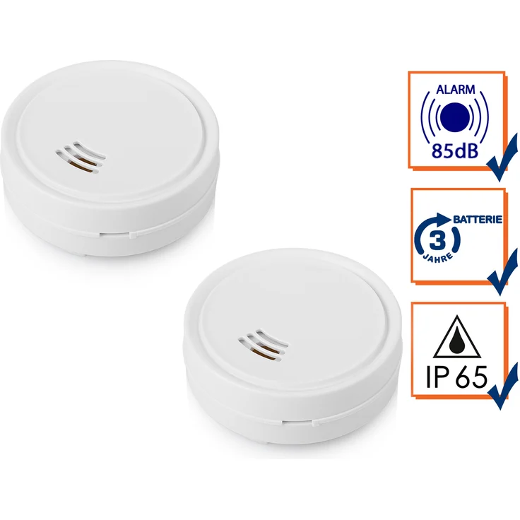 Smartwares Mini Wassermelder 2er Set mit lautem Alarm, Schutz vor Wasserschäden