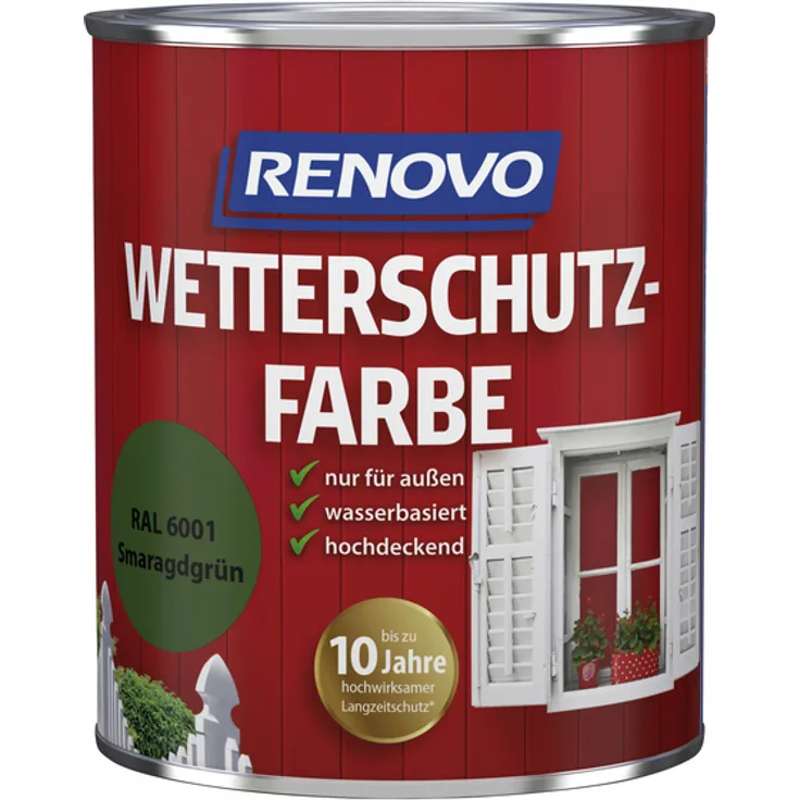 Renovo - Wetterschutzfarbe für außen, 0,75 l, Smaragdgrün, seidenglänzend - grün