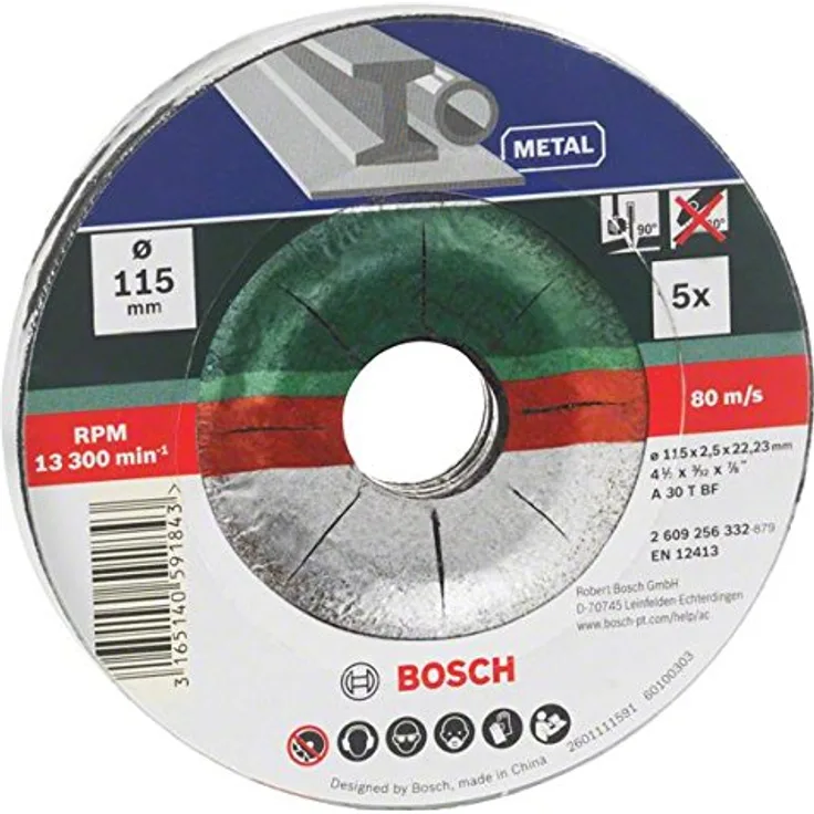 Bosch 2609256332 DIY Trennscheiben Metall 115 mm ø x 2.5 mm gekröpft, 5er set