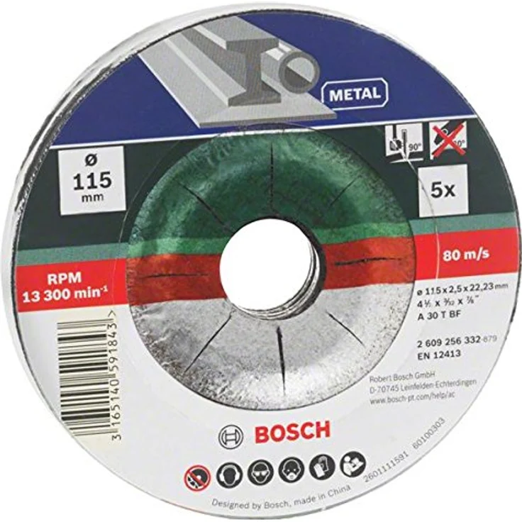 Bosch 2609256332 DIY Trennscheiben Metall 115 mm ø x 2.5 mm gekröpft, 5er set – Bild 1