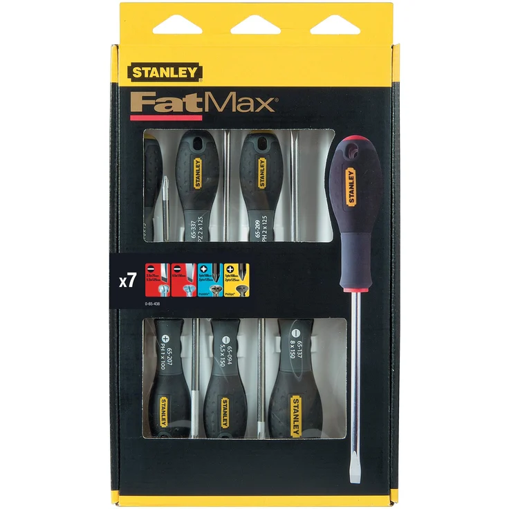 Stanley FatMax Schraubendreher-Set (7-teilig, Schlitz-Phillips-Pozidriv, Parallel 3,5 mm, 5,5 mm, Schlitz 6,5 mm, PH1, PH2, PZ1, PZ2) 0-65-438 – Bild 2