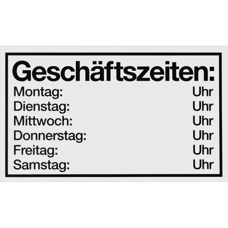 Metafranc Hinweisschild ''Geschäftszeiten: Mo-Sa'' - 250 x 150 mm - Beschilderung - Infoschild - Geschäftszeiten - Urlaubszeiten - Ã–ffnungszeiten - Gewerbekennzeichnung - 500160