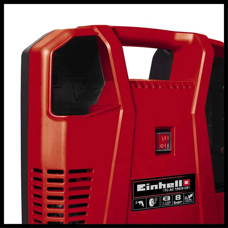 Einhell Kompressoren-Set TC-AC 190-8 OF ölfrei Set 1.100 W, max. 8 bar, 3 m Druckluftschlauch mit Schnellkupplung, inkl. Ausblaspistole, Reifenfüllmesser und 3-tlg. Adapter-Set – Bild 4