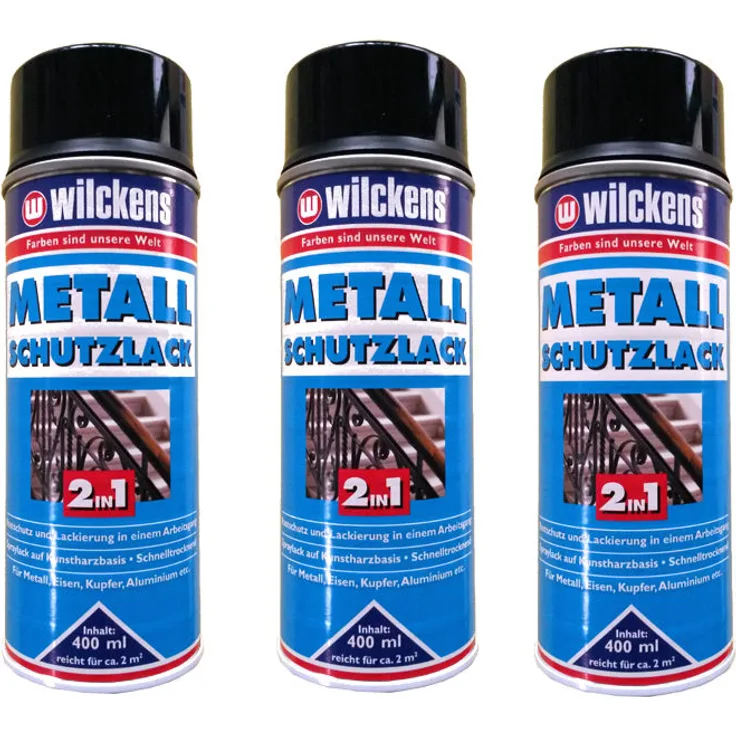 dynamic24 - 3 x WILCKENS 400ml Metall Schutzlack Spray 2in1 Rostschutz schwarz 1L-9,74 - schwarz