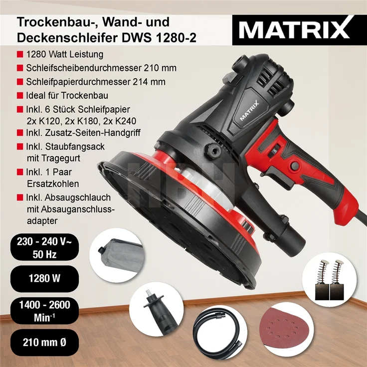 Matrix DWS 1280-2 Trockenbauschleifer Decken Wandschleifer Tellerschleifer