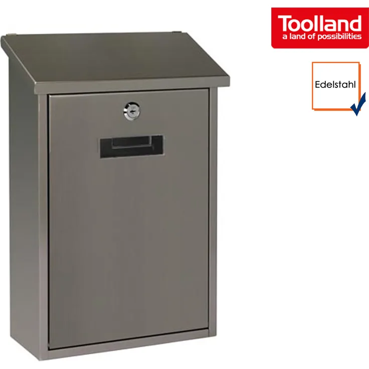 TOOLLAND - BG52000 Briefkasten, Berlin, 40 cm Höhe x 27 cm Breite x 11 cm Länge, Edelstahl 175655