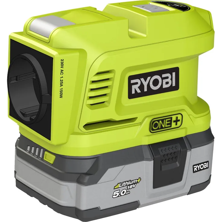 Ryobi Akku Wechselrichter ONEund 18 V, USB und EU-Stecker, mobile Stromquelle, RYOBI