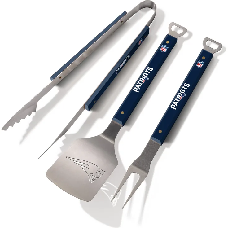 Sportula Spirit Series NFL New England Patriots Grillbesteckset Grillwerkzeug, 3 Stück, mit Flaschenöffner, mit Wender, Zange und Gabel