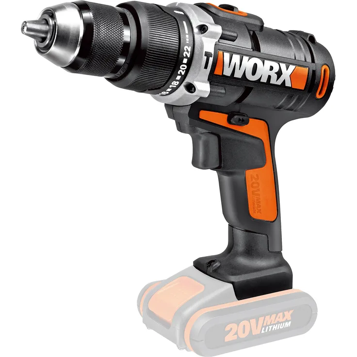 Worx WX372.9 Akku Schlagbohrschrauber 20V - 50Nm,2-Gang-Getriebe & LED-Licht - zum Schrauben,Bohren & Schlagbohren mit Doppelbit, ohne Akku & Ladegerät