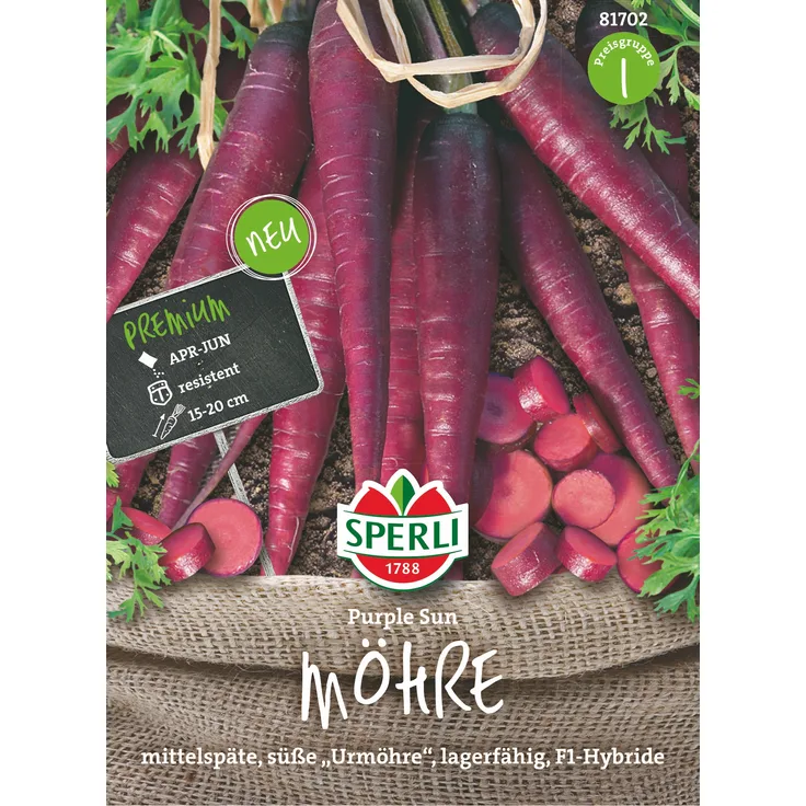Sperli Möhre Purple Sun F1, mittelspäte süße Urmöhre, lagerfähig