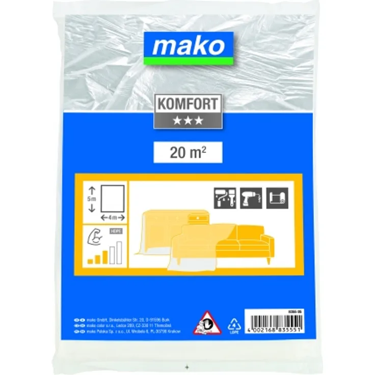 Mako Malerplane mittelstark 4x5m Abdeckplane, Abdeckfolie 20mB2 Nr. 835505