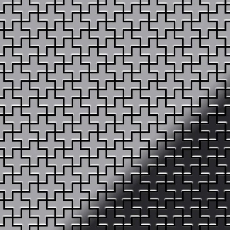 Alloy Mosaik Fliese massiv Metall Edelstahl hochglänzend in grau 1,6mm stark Swiss Cross-S-S-M 0,88 m2