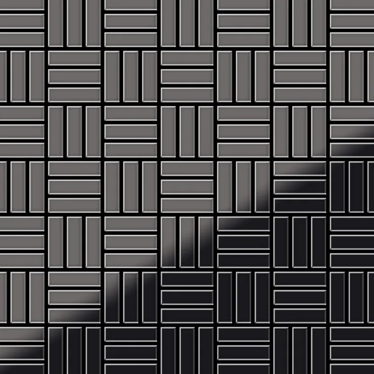Alloy Mosaik Fliese massiv Metall Titan hochglänzend in dunkelgrau 1,6mm stark Basketweave-Ti-SM 0,82 m2