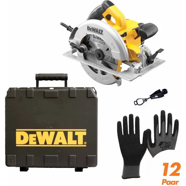 DeWALT Handkreissäge DWE575K-QS SET inkl. Handschuhclip + 12x Arbeitshandschuhe