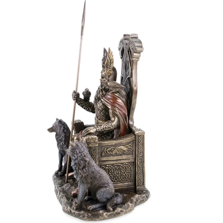 Veronese 708-7392 Odin Germanischer Göttervater auf Thron mit Wölfen Geri Freki Figur