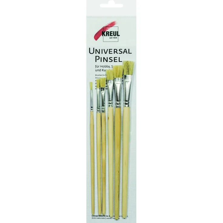 Kreul 723025 - Universalpinsel Borste Set, für Kunst, Hobby und Schule, 6 Flachpinsel in den Größen 2, 4, 6, 8, 10 und 12