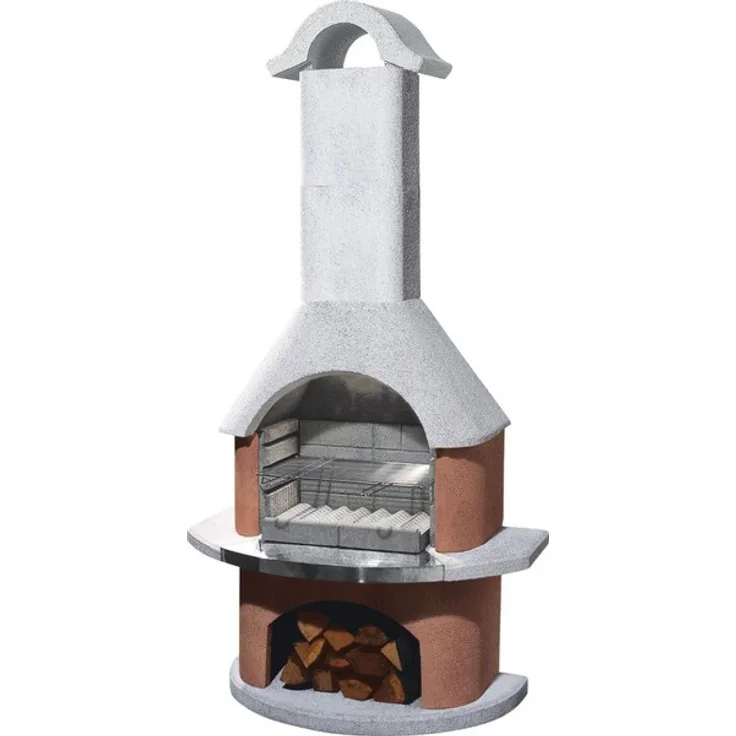 Buschbeck 90090.000 Holzkohlegrillkamin Davos, weiß-terra mit edelstahlblende, 206 x 110 x 65 cm