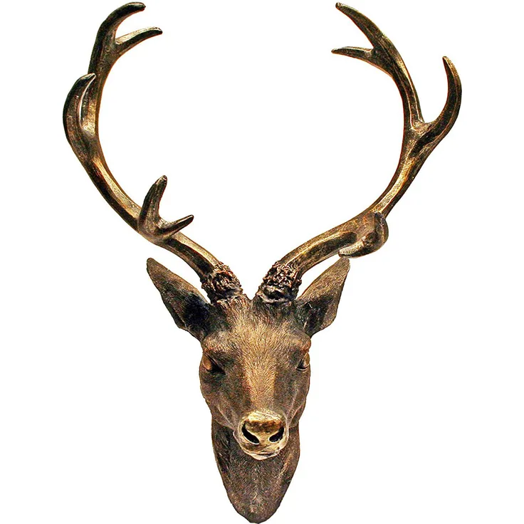 XXL Hirschgeweih Hirschkopf Geweih 10-Ender Bronze Optik 48x32x61cm