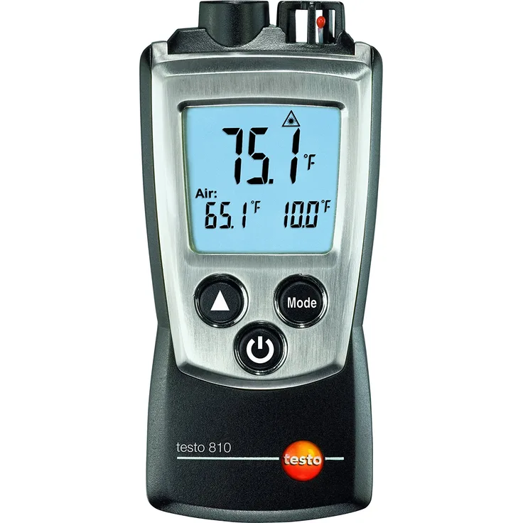 Testo 0560 0810 810 2-Kanal Temperatur-Messgerät mit Infrarot-Thermometer, Laser-Messfleckmarkierung, integriertes NTC Luft-Thermometer, inklusive Schutzkappe