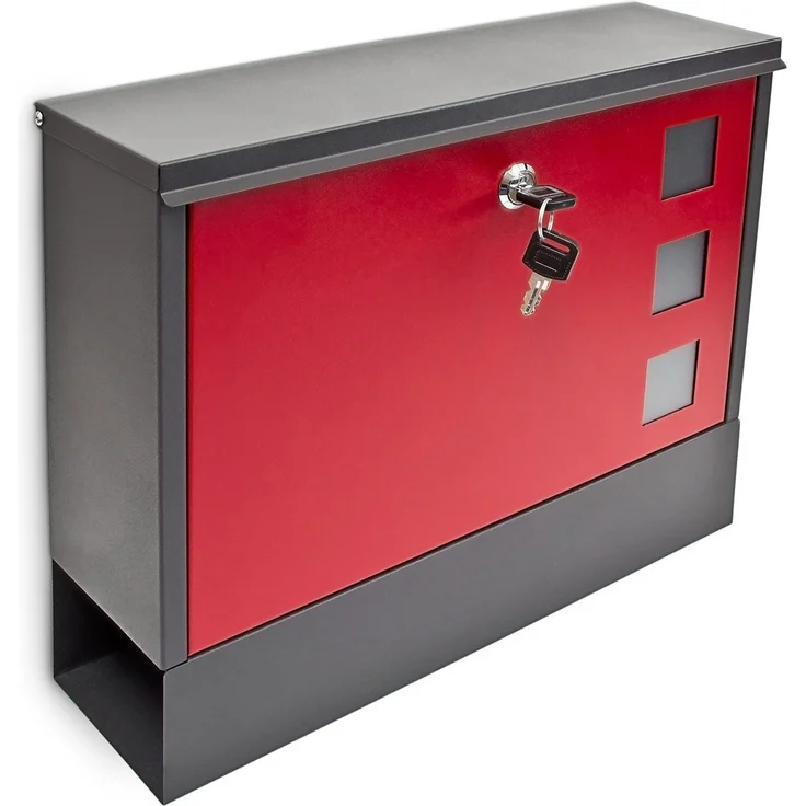 Design Briefkasten Metall 36x30cm Schwarz-Rot
