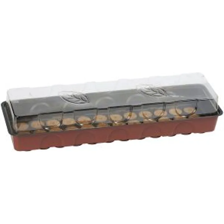 Windhager Zimmer-Gewächshaus MAXI XL Fensterbank-Treibhaus Pflanzen-Anzucht inkl. 36 Quelltabs, terracotta - anthrazit, 16,5 x 54,5 x 11 cm, 06841