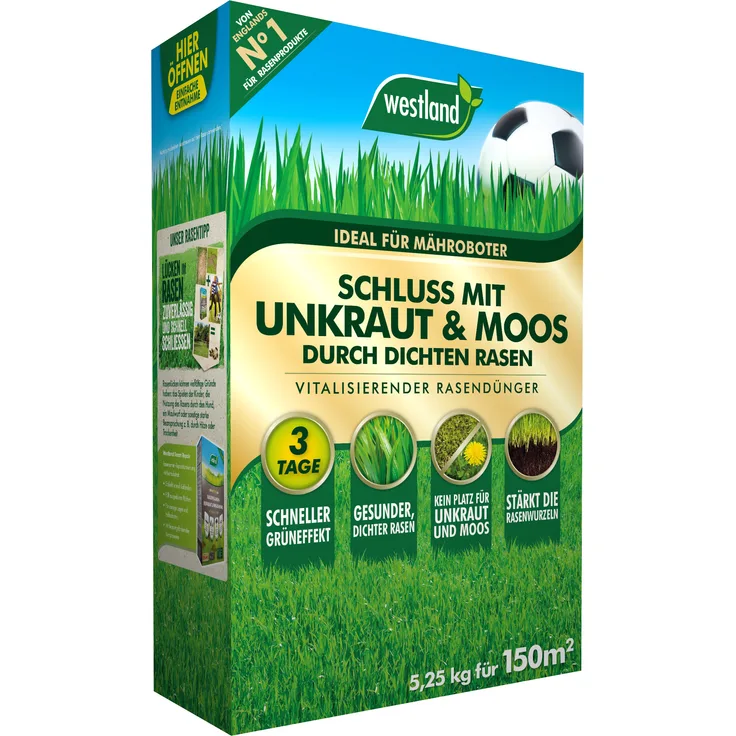 WESTLAND Schluss mit Unkraut und Moos Rasendünger, 5,25 kg für 150 m²