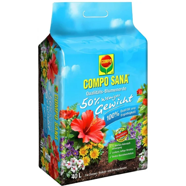 COMPO Sana Qualitäts-Blumenerde (50% weniger Gewicht) 40 Liter