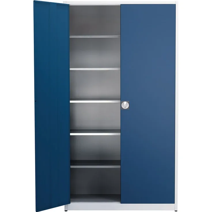 Flügeltürenschrank H2200xB1200xT420mm grau-blau 5 BD m.Höhenausgleich MAUSER
