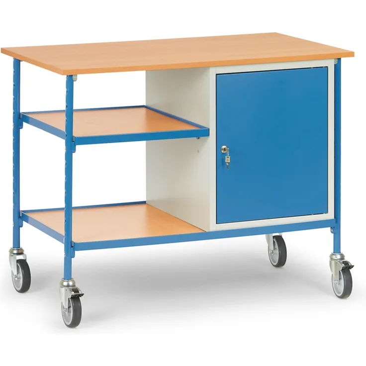 Fetra Rolltisch mit 2 Böden aus Holz und Stahlschrank