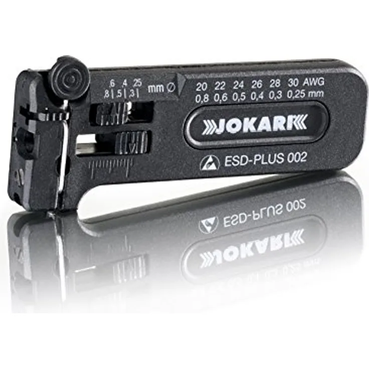 Jokari 40028 Antistatisches Mini-Präzisions-Abisolierwerkzeug ESD-Plus 002 zum Entmanteln von Leitern und Litzen AWG 30 bis 20-0,25-0,80 mm Ø