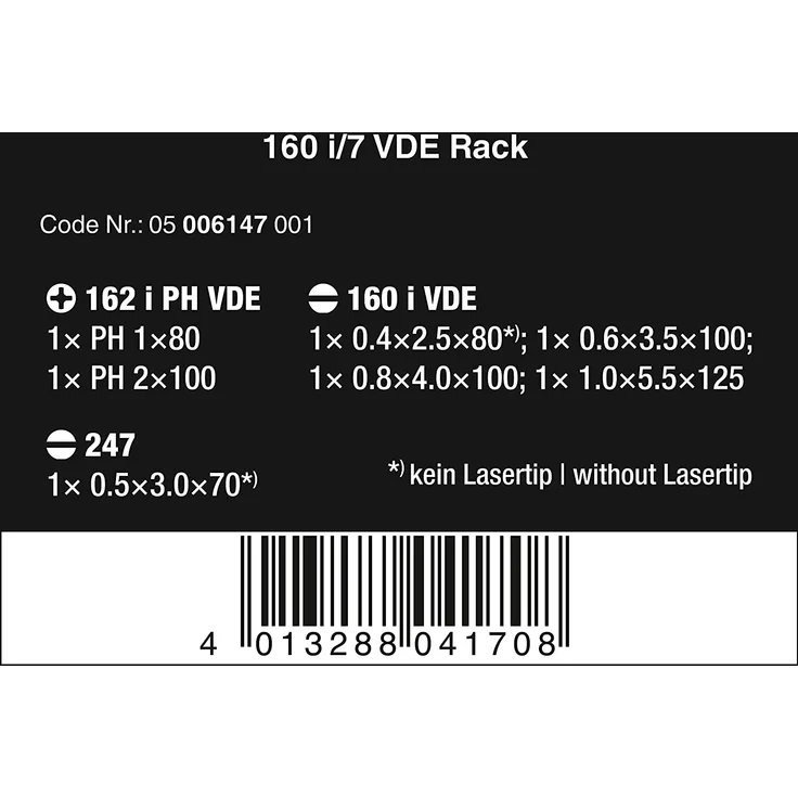 WERA Schraubendreher-Satz im Rack, VDE-isoliert 1000 V Nr. 160i/7, 7-teilig, Schlitz und PH-Kreuzschlitz Rack-Wandhalterung isoliert Wera Kraftform Plus – Bild 4