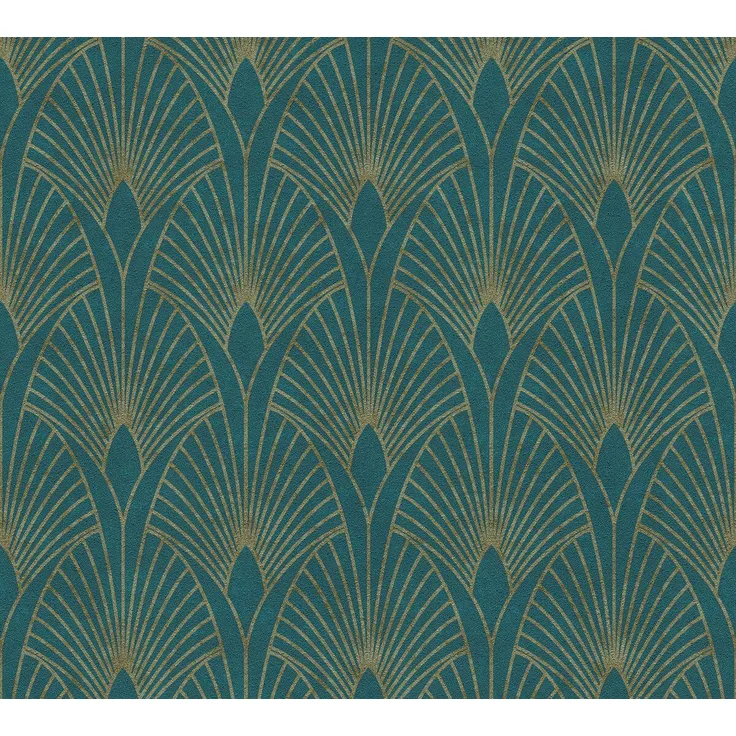 Livingwalls Vliestapete New Walls Tapete 50's Glam Art Deco Optik 10,05 m x 0,53 m metallic blau grün Made in Germany 374275 37427-5