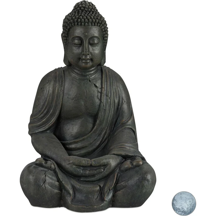 Buddha Figur sitzend, XL 70 cm, Gartenfigur, Dekofigur Wohnzimmer, wetterfest & frostsicher, dunkelgrau – Bild 1