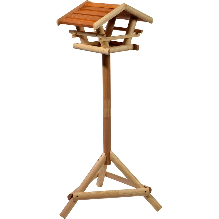 dobar 21053FSC Vogelhaus Berni mit braunem Dach, Vogelfutterhaus mit Ständer, 44 x 44 x 101 cm, Bernstein