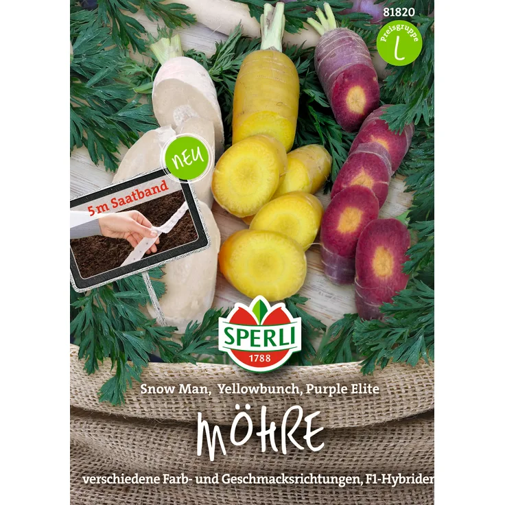 Sperli SPERLI Saatband mit 3 Sorten Möhren Sorten: Snowman, Purple Elite, YellowBunch 5m Saatband