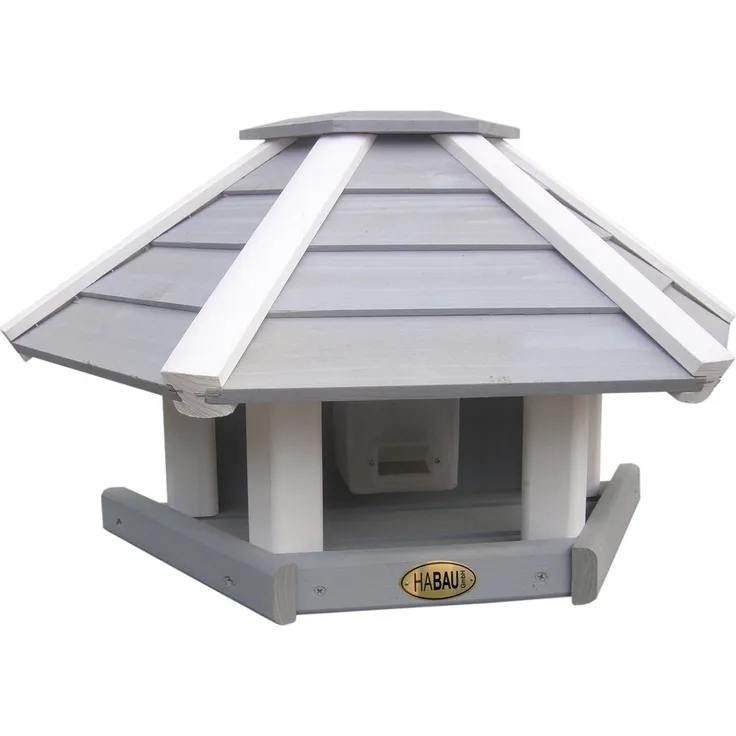 Habau 2517 Vogelhaus Wandhänger mit Silo, grau-weiß