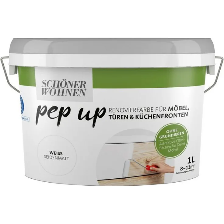 SCHÖNER WOHNEN-Kollektion Lack pep up - weiß , seidenmatt, für Möbel, Türen und Küchenfronten, 1 l