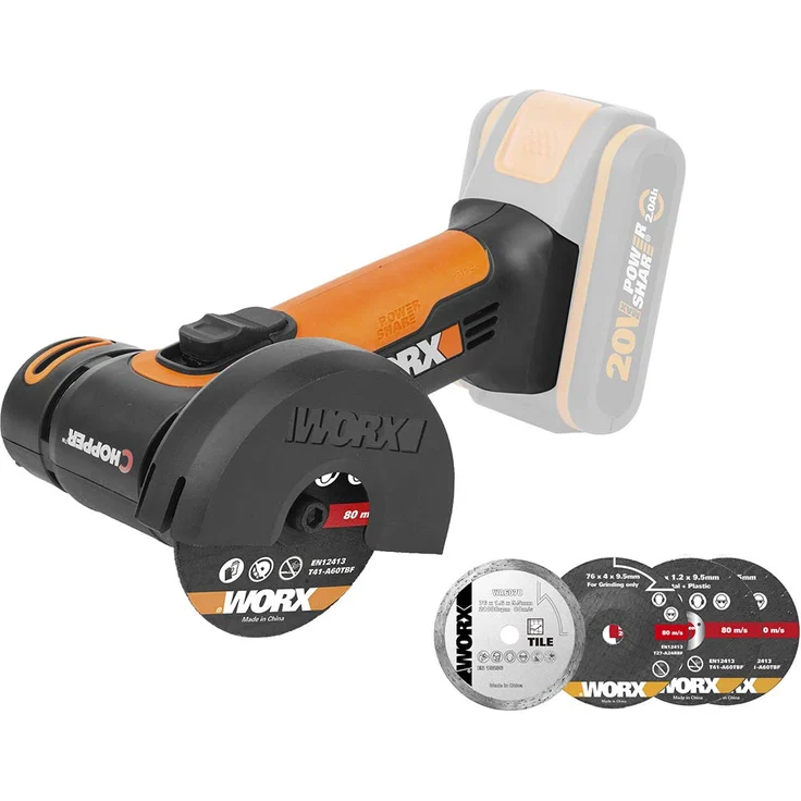 WORX WX801.9 Mini Akku-Winkelschleifer Chopper 20V - Kompakter Schleifer mit schmalem Körper, zum Schleifen und Schneiden, ideal für Metall, Fliesen, Kunststoff - Ohne Akku und Ladegerät 76 mm Akku – Bild 1