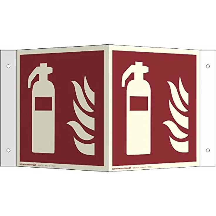Betriebsausstattung24 1000054 Brandschutzschild Brandschutzzeichen - Winkel Feuerlöscher ASR A1.3 ISO 7010 F001 Aluminium langnachleuchtend DIN 67510 Klasse C, 26 x 15 x 11 cm