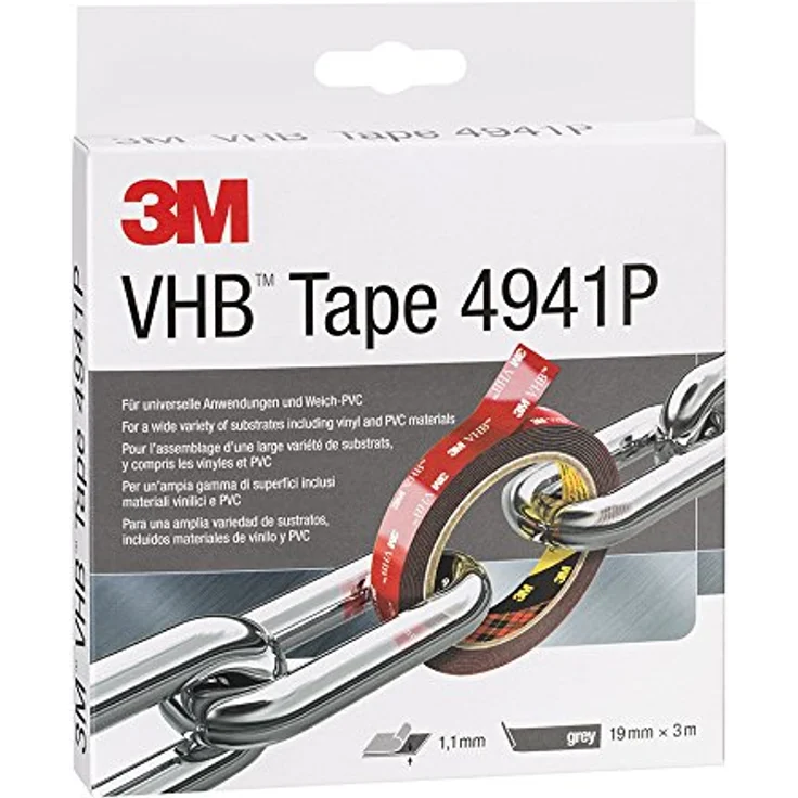 3M VHB 4941 Hochleistungs- Doppelseitiges Klebeband (Metall kleben, Kunststoff kleben, Porzellan kleben, PVC-Kleben) 19 mm x 3 m, Grau, Schutzabdeckung: Papier (1-er Pack) - Preisvergleich – Bild 1